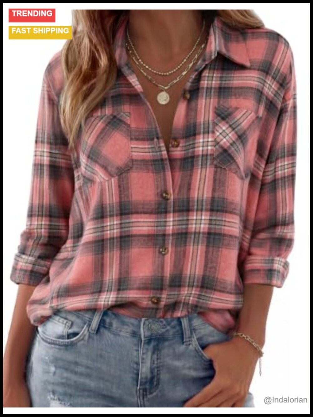 Zeagoo Womens Flannel Button Down Plaid Shirt Long Sleeve Casual Top